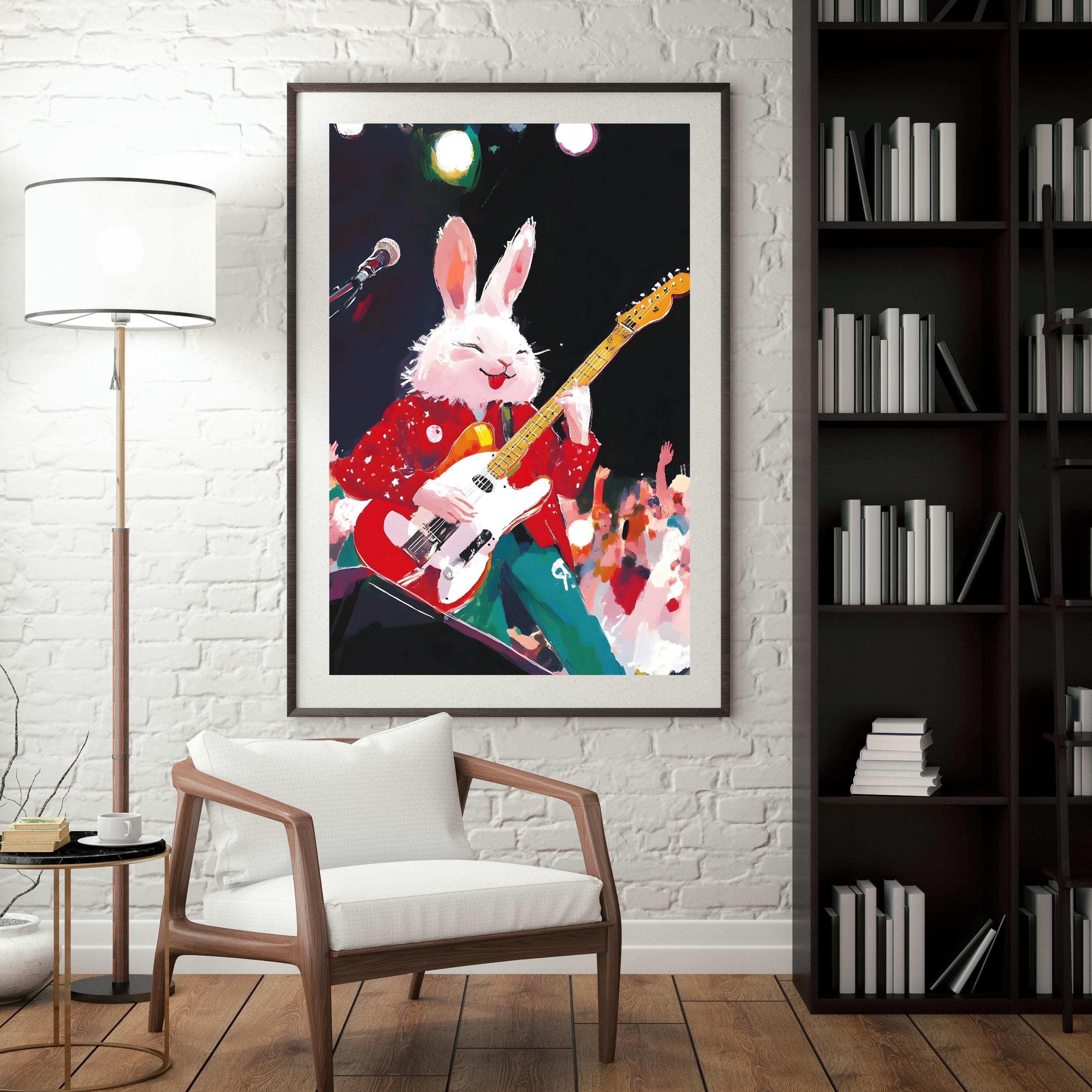Rocking Rabbit Guitarist Poster | Cute Bunny Playing Guitar Wall Art ...