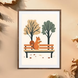 Cute Squirrel Wall Art | Autumn Squirrel Poster | Woodland Animal Digital Print | Forest-Themed Wall Art | Fall Décor Illustration | Nature