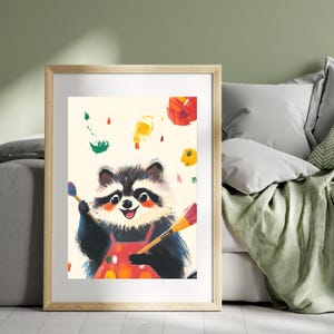 Raccoon Painter Poster | Colorful Raccoon Wall Art | Whimsical Animal Art | Creative Raccoon Illustration | Cute Artistic Animal Decor