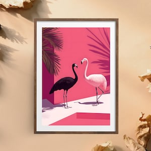 Elegant Flamingo Duo Poster | Black and Pink Flamingo Wall Art | Tropical Flamingo Decor | Modern Flamingo Print | Vibrant Flamingo Artwork