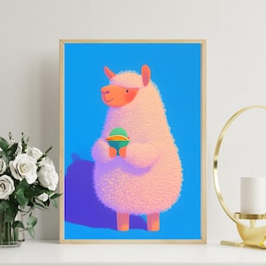 Adorable Llama Ice Cream Poster | Cute Llama Wall Art | Whimsical Animal Illustration | Playful Digital Art Print | Fun Nursery Decor