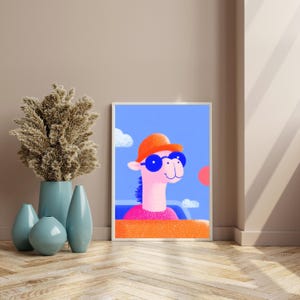 Stylish Llama in Sunglasses Poster | Whimsical Animal Wall Art | Colorful Llama Illustration | Playful Kids Room Decor | Cute Digital Llama