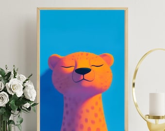 Cute Cheetah Wall Art | Colorful Cheetah Poster | Vibrant Cheetah Illustration | Adorable Animal Art | Nursery Wall Decor | Kids Room Wall