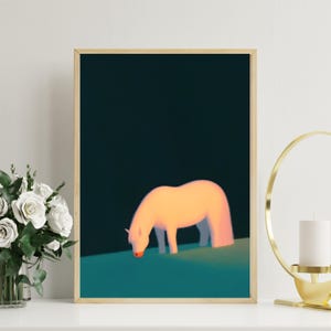 Zauberhaftes weißes Pferd Poster | Weißes Pferd Wandkunst | Serene Pferd Digitale Kunst | Minimalistische Tier Kunst | Verträumte Pferde Illustration
