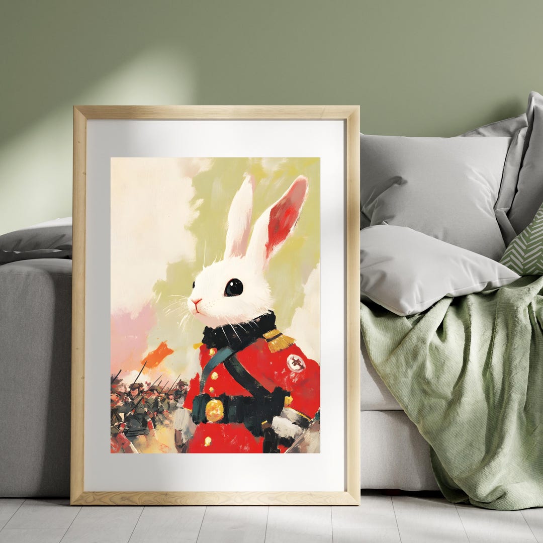 Majestic Rabbit Commander Poster | Rabbit Military Wall Art | Vintage ...