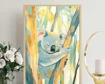 Dreamy Koala Wall Art | Cute Koala Poster | Koala Digital Art Print | Adorable Koala Illustration | Sleepy Koala Decor | Nursery Animal Art
