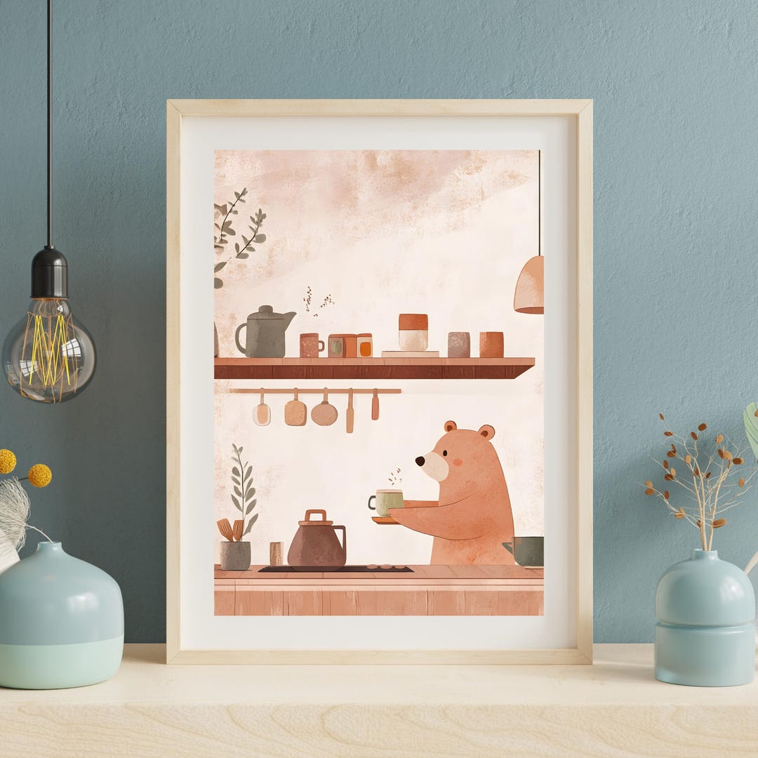 kitchen & dining prints – wolf & bear prints Images... Cozy Bear Kitchen Art Print | Cute Bear Wall Art | Rustic Kitchen Decor ...