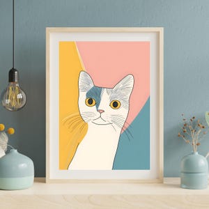 Modern Minimalist Cat Art Print | Abstract Cat Wall Art | Colorful Cat Illustration | Cute Cat Poster | Contemporary Pet Art | Whimsical Cat