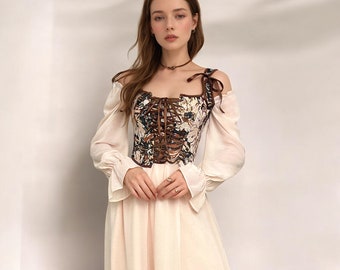 Boho Floral Corset Dress With Lace-up Bodice – Renaissance