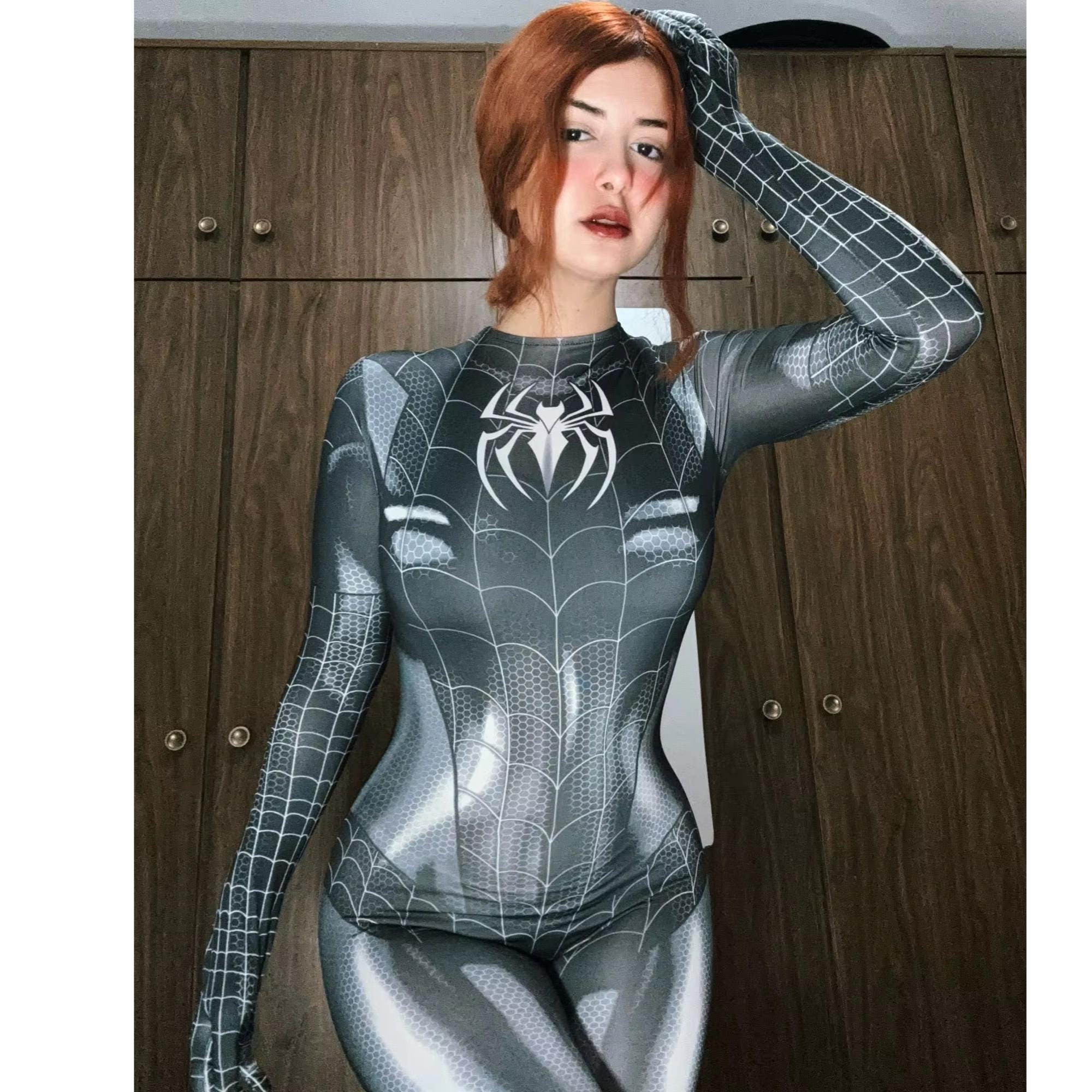 女性用ブラックスパイダーマンボディスーツコスチューム
