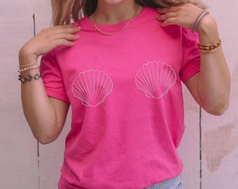 Custom Seashell Bra T Shirt, Mermaid Bra Shirt, Mermaid Bra Seashell T Shirt, Girls Trip Shirt, Summer Beach Tee, Bachelorette Party Shirt
