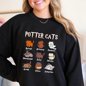 Potter Cats Sweatshirt, Funny Cats Sweater, Cute Cats, Gift For Cat Owner,Pottery Gift,Cute Comfy Wizard Book Lover, Cat lover,Birthday gift