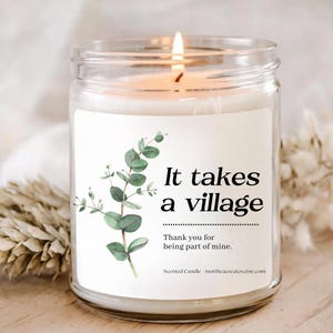 It Takes a Village Candle cadeau, gepersonaliseerd cadeau, bedankkaars, bedankje, leraar cadeau, oppas cadeau, coach cadeau, vriend cadeau