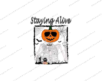 Divertente scheletro di zucca e caffè in formato PNG, design per maglietta di Halloween (download digitale)