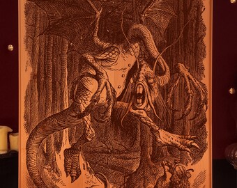 Jabberwocky, Lewis Carol, Alicia en el país de las maravillas, placa de madera grabada con láser