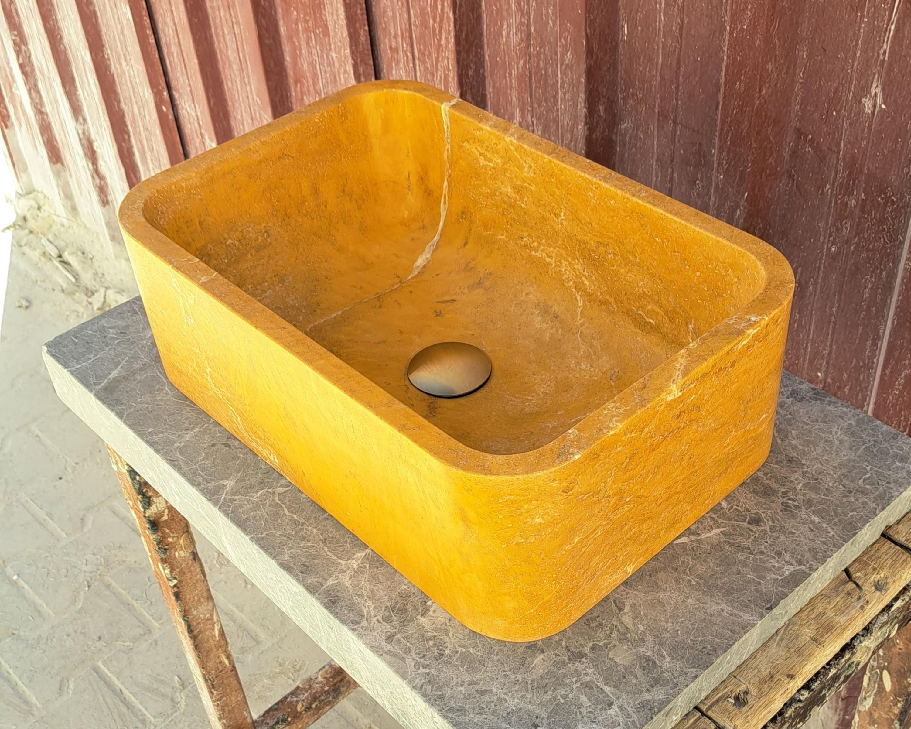 Ready To Ship! Yellow Travertine Sink, Hand Carved Sink, Bathroom Sink, Farmhouse Sink, New Design Washbasin, Special Order Sink