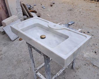 Hand Carved Carrara White Marble Sink: Customizable Vanity Sink