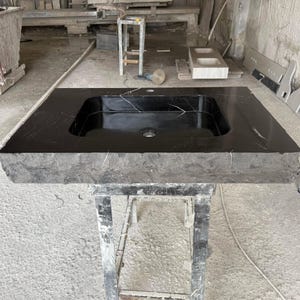 Rectangular Nero Marquina Marble Sink, Marble Bathroom Sink, 3-sided natural look sink, Black Marble Wall Mount Sink, Custom Order Sink