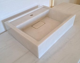 Handcrafted Carrara White Marble Bathroom Sink: Modern Wall Mounted Washbasin