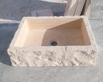 Handcrafted Travertine Farmhouse Sink: Natural Stone Design