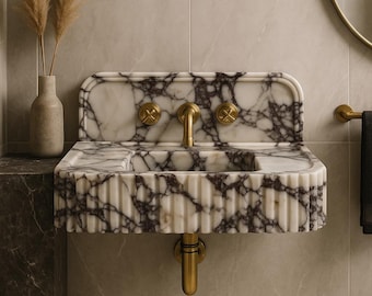 Hand-Carved Calacatta Viola Marble Sink: Polished Bathroom Vanity