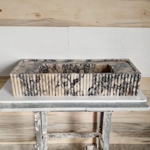 Hand-Carved Calacatta Viola Marble Sink: Wall Mounted Bathroom Sink