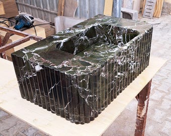 Elazıg Green Marble Bathroom Sink: Grooved Wall Mount, Hand Carved