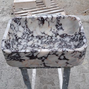 Hand Carved Calacatta Viola Marble Sink: Custom Bathroom Vanity