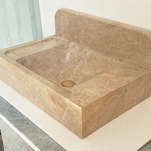 Handcrafted Beige Marble Bathroom Sink: Polished Vanity Sink