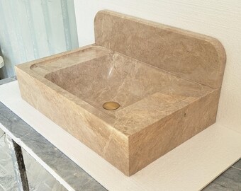 Handcrafted Beige Marble Bathroom Sink: Polished Vanity Sink