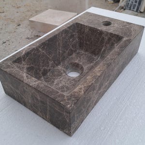 Dark Emperador Marble Sink, Furniture-matched Sink, Farmhouse Mini Sink, Hand Carved Marble Sink, Custom Order Sink