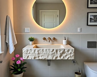 Hand geschnitzte Travertin Waschbecken: Rustikale Badezimmer Wand Halterung