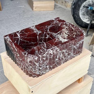 Rosso Levanto Marble Vessel Sink – Handcrafted Fluted Stone Sink – Luxury Red Marble Bathroom Basin image 6