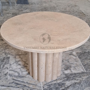Handmade 24” Round Travertine Coffee Table: Modern Minimalist Decor
