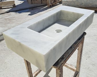 Handcrafted Carrara White Marble Sink: Luxury Bathroom Vanity