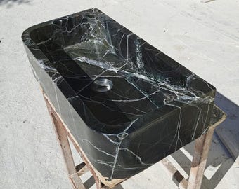 Nero Marquina Marble Sink, Natural Stone Sink, Bathroom Sink, Handcrafted Sink, Wall Mounted Sink, Luxury Marble Sink
