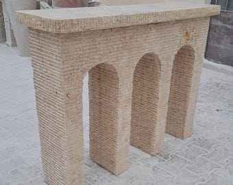 Arch Travertine Console, Roman Arch Table, Travertine Console Table, Travertine Sideboard, Unique Design Home Decor, Dressoir en Pierre