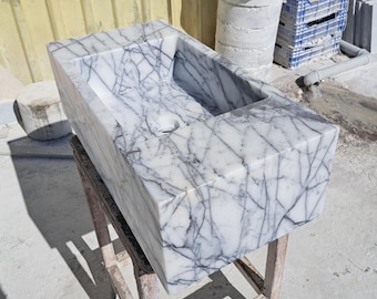 Hand Carved Lilac Marble Sink: Wall Mount Vanity Washbasin