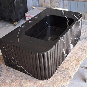 Nero Marquina Marble Sink, Grooved Design Sink, Wall Mounted Sink, Sink for Bathroom, Custom Order Sink