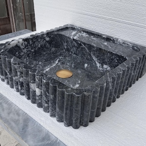 Bursa Black Marble Sink, Wall Mounted Sink, Bathroom Sink, Luxury Washbasin, Custom Order Vanity Sink