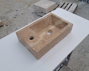 Hand Carved Light Emperador Marble Sink: Customizable Mini Farmhouse Sink