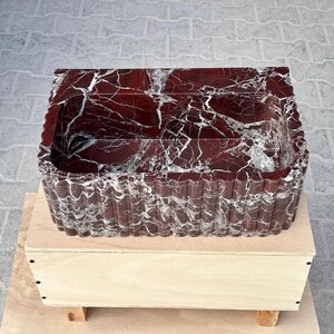 Rosso Levanto Marble Vessel Sink – Handcrafted Fluted Stone Sink – Luxury Red Marble Bathroom Basin image 8