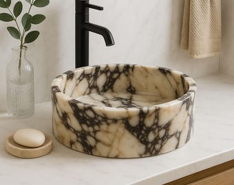 Calacatta Viola Marble Round Sink | Farmhouse Sink | 16Ø x 5"(H)