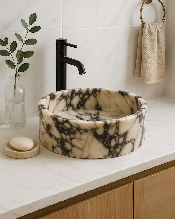 Calacatta Viola Marble Round Sink | Farmhouse Sink | 16Ø x 5"(H)