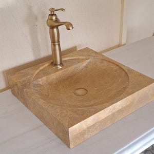 Light Emperador Marble Sink: Hand-Carved Custom Washbasin
