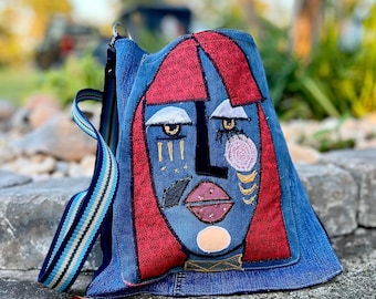 Abstract Face Art Bag: Wearable Sculpture Purse