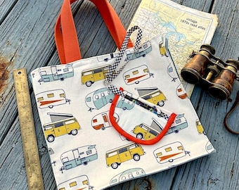 Happy Camper Beach Tote - Vacation Summer Travel Themed Bag - The Ultimate Retro Roadtrip Tote