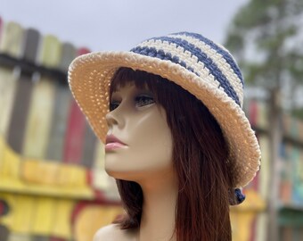 Bow Back Summertime Sun Hat - 100% Cotton, Accent Bow behind,