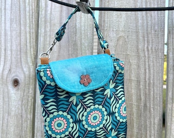 Handmade Accordion Bag: Three Compartments, Teal Accents, Crossbody, Three Strap Length Options