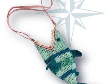 The "Bite Size" Crochet Shark Bag - Nautical, Beach, Vacation, Summer Theme - Handmade by Artist